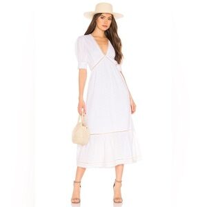 Revolve Tularosa Size Medium Lou Short Sleeve V Neck Midi Dress White Sundress